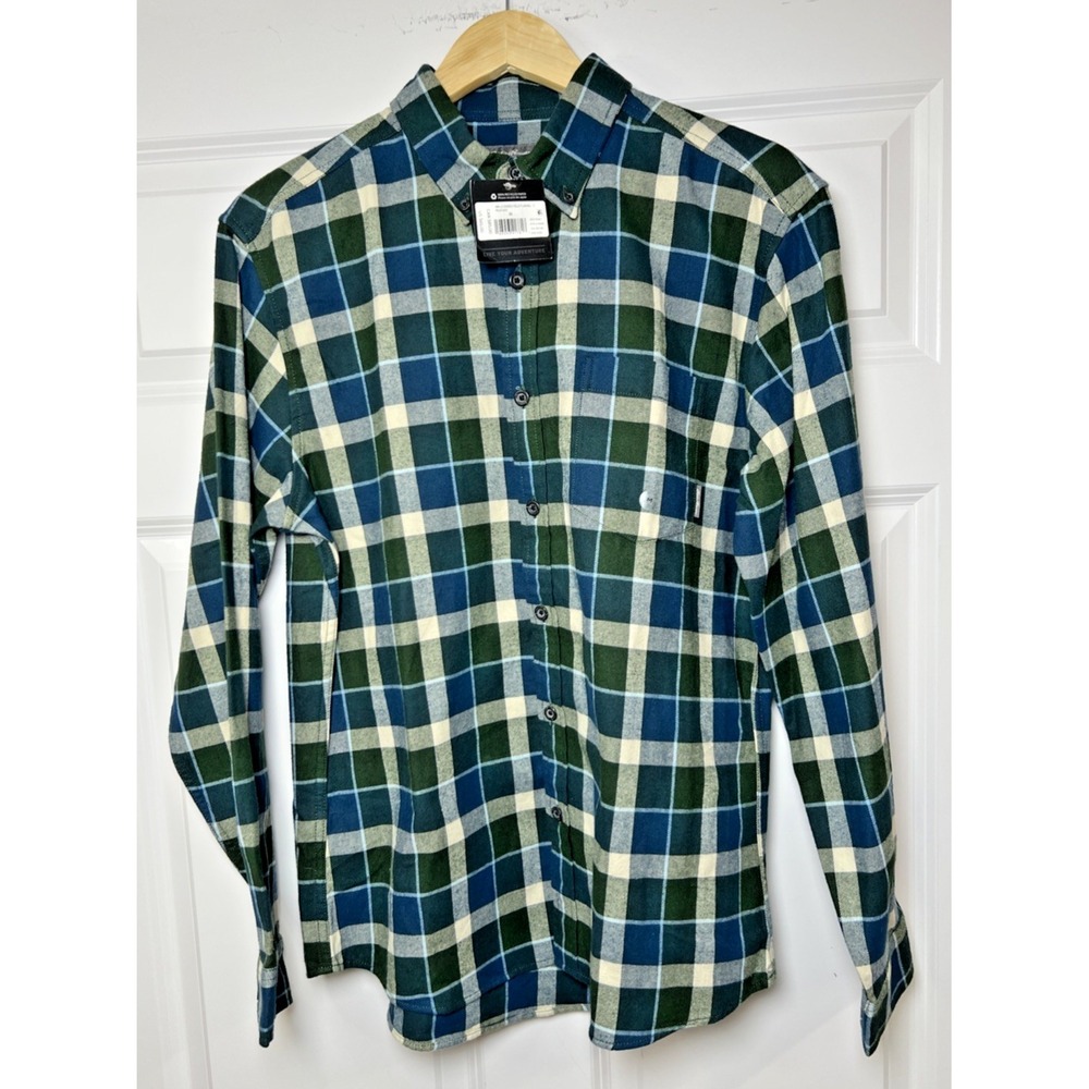 Eddie Bauer Field Flannel Shirt NWT Medium Blue Plaid Gorpcore 100% Cotton - Picture 1 of 11